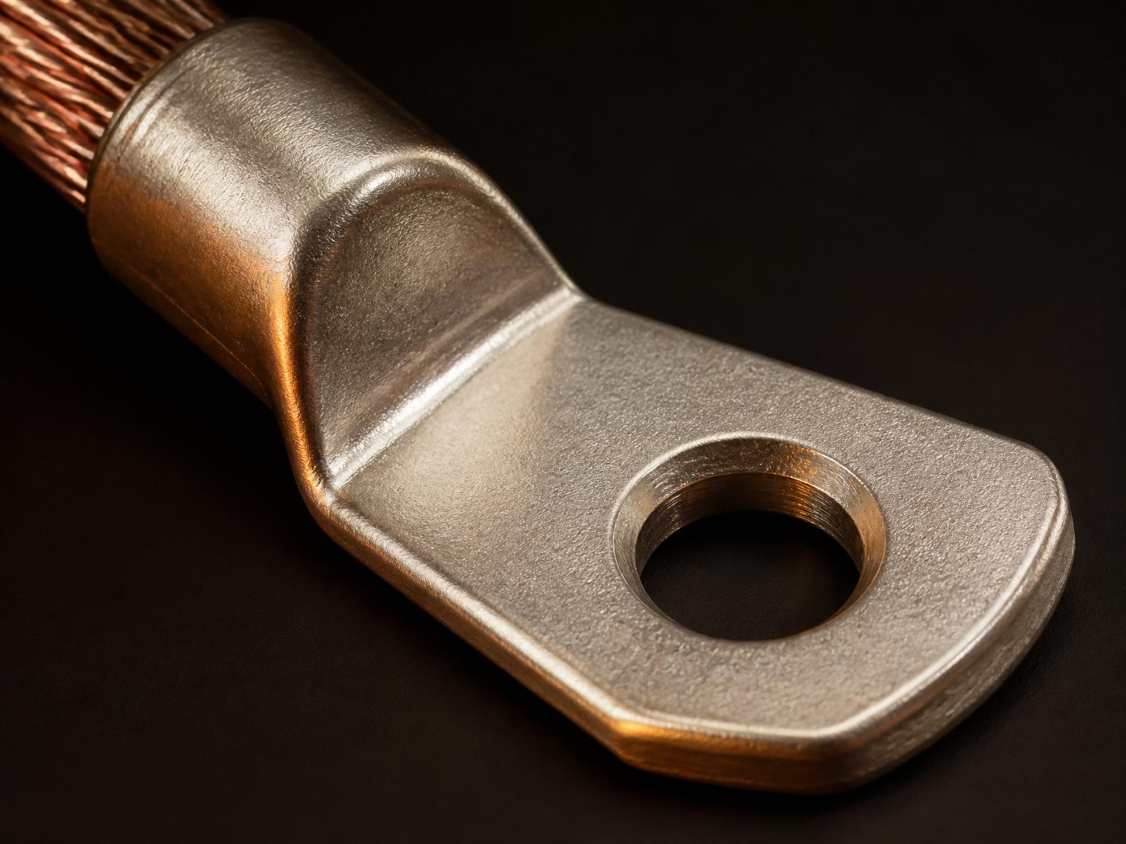 Formed and plated copper terminal — macro detail